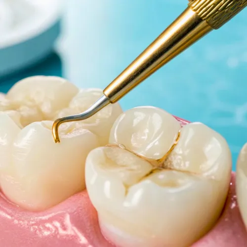 Modelo de dientes con caries.